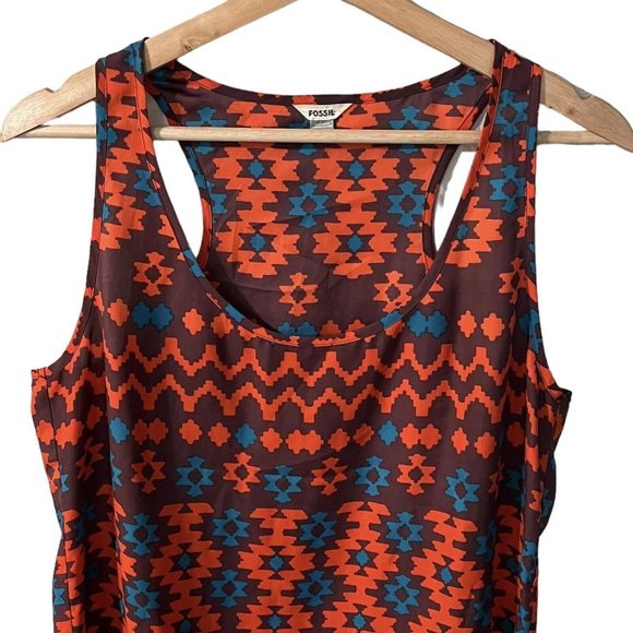 Fossil Tank Top Shell Size Small Satin Smooth Sleeveless Aztec Patterned Print - Picture 4 of 7